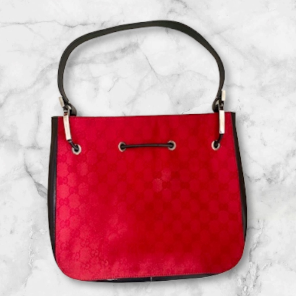 Gucci Authentic Monogram Drawstring Shoulder Bag - image 1